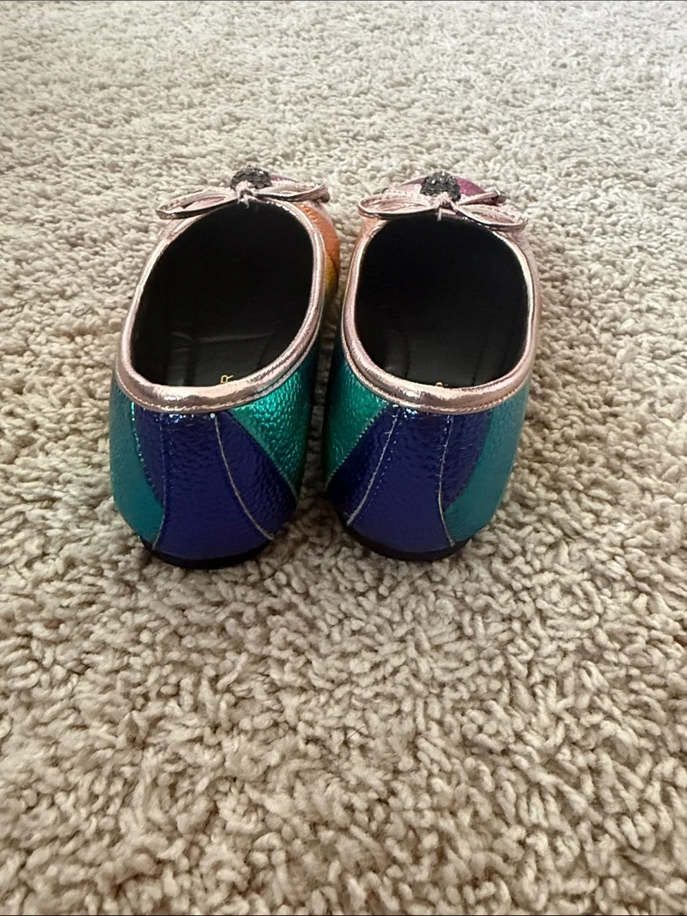 Kurt Geiger Metallic Rainbow Bow Ballet Flats - Pink, Rose Gold, Orange, Green